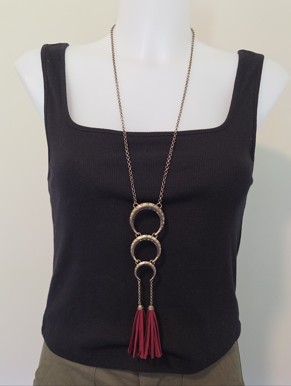 Antique Gold Toned Boho Fringe Necklace
